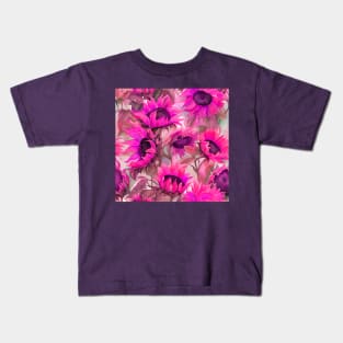 Pink Flowers Sunflowers Floral Art Kids T-Shirt